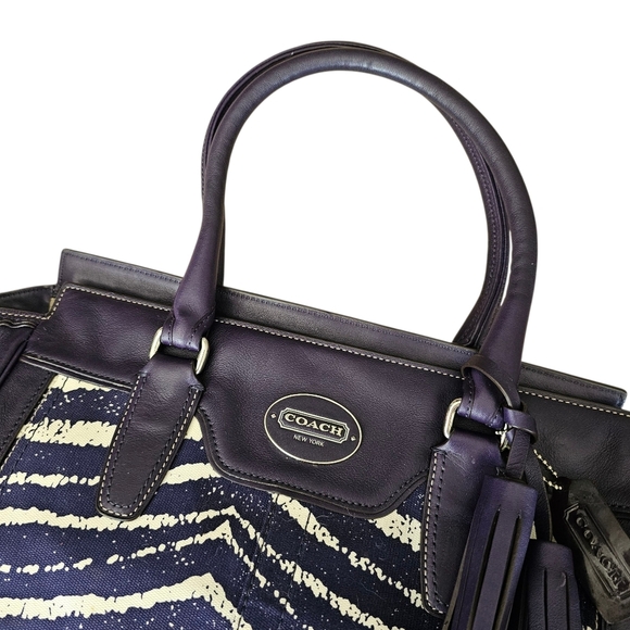Coach 23409 Legacy Leather Purple Zebra Print Candace Carryall Purse Satchel - Picture 3 of 8